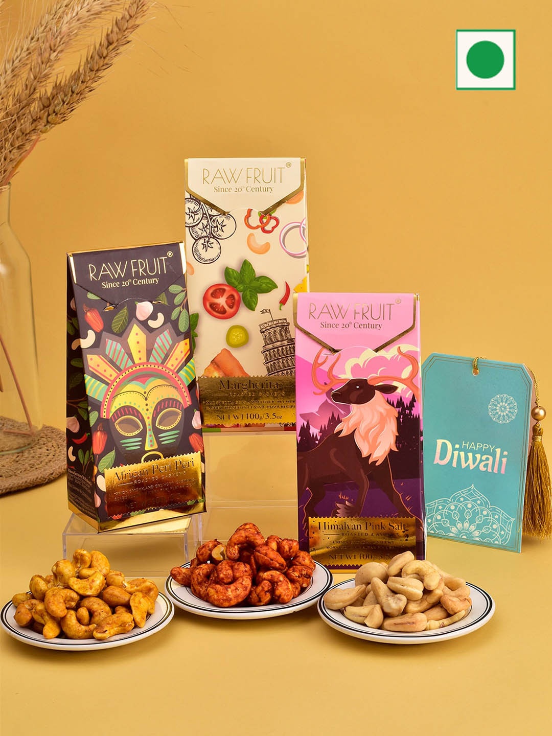 

RawFruit Mixed Dry Fruit Diwali Gift Set-100 gms each, Pink