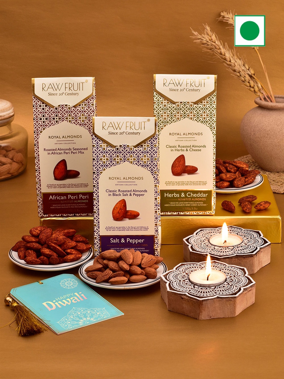 

RawFruit Nutty Delight Trio Diwali Gifts Set-100 gms each, Red