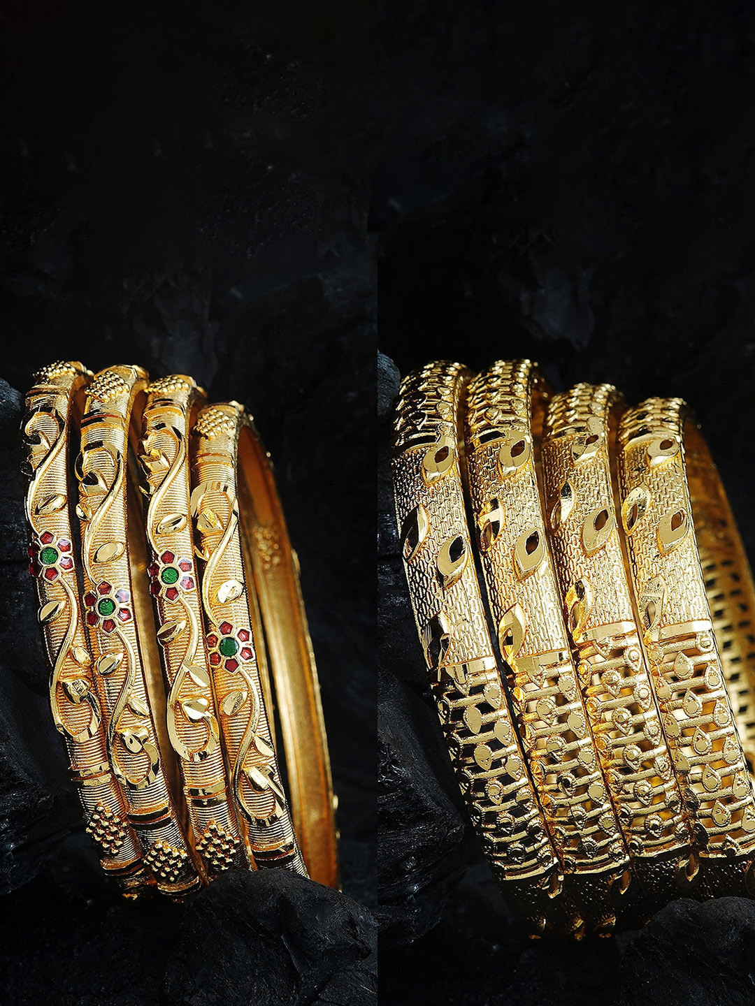 

MANSIYAORANGE Set Of 8 Gold-Plated Kundan-Studded Bangles