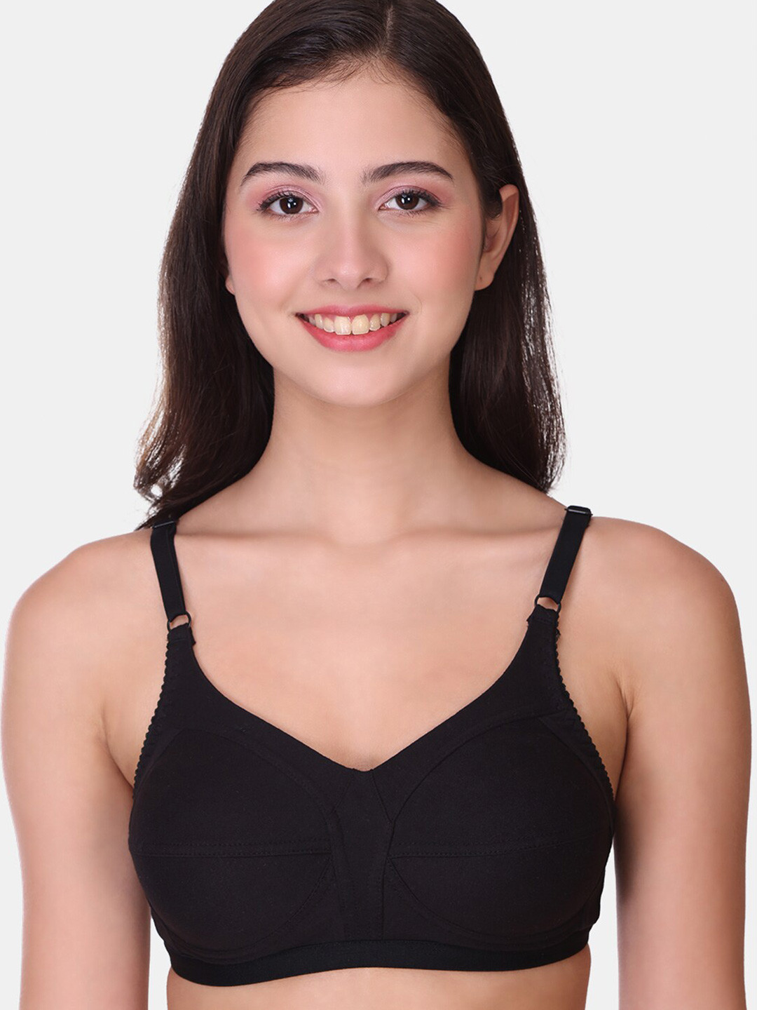 

SONA Medium Coverage Non Padded Cotton T-shirt Bra With All Day Comfort, Black