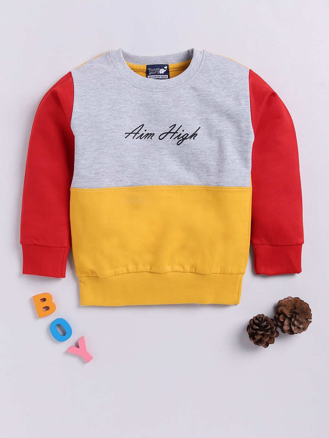 

Toonyport Boys Colourblocked Cotton Pullover, Grey