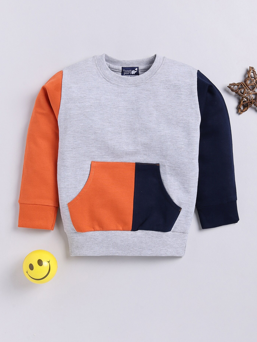 

Toonyport Boys Colourblocked Cotton Pullover, Grey