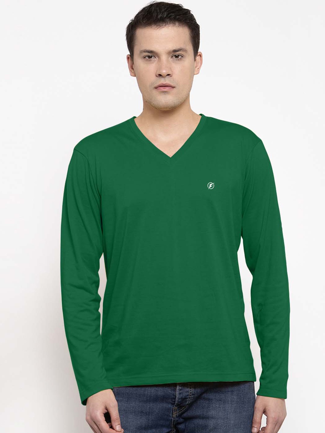 

Friskers V-Neck Round Neck Pure Cotton Slim Fit T-shirt, Green