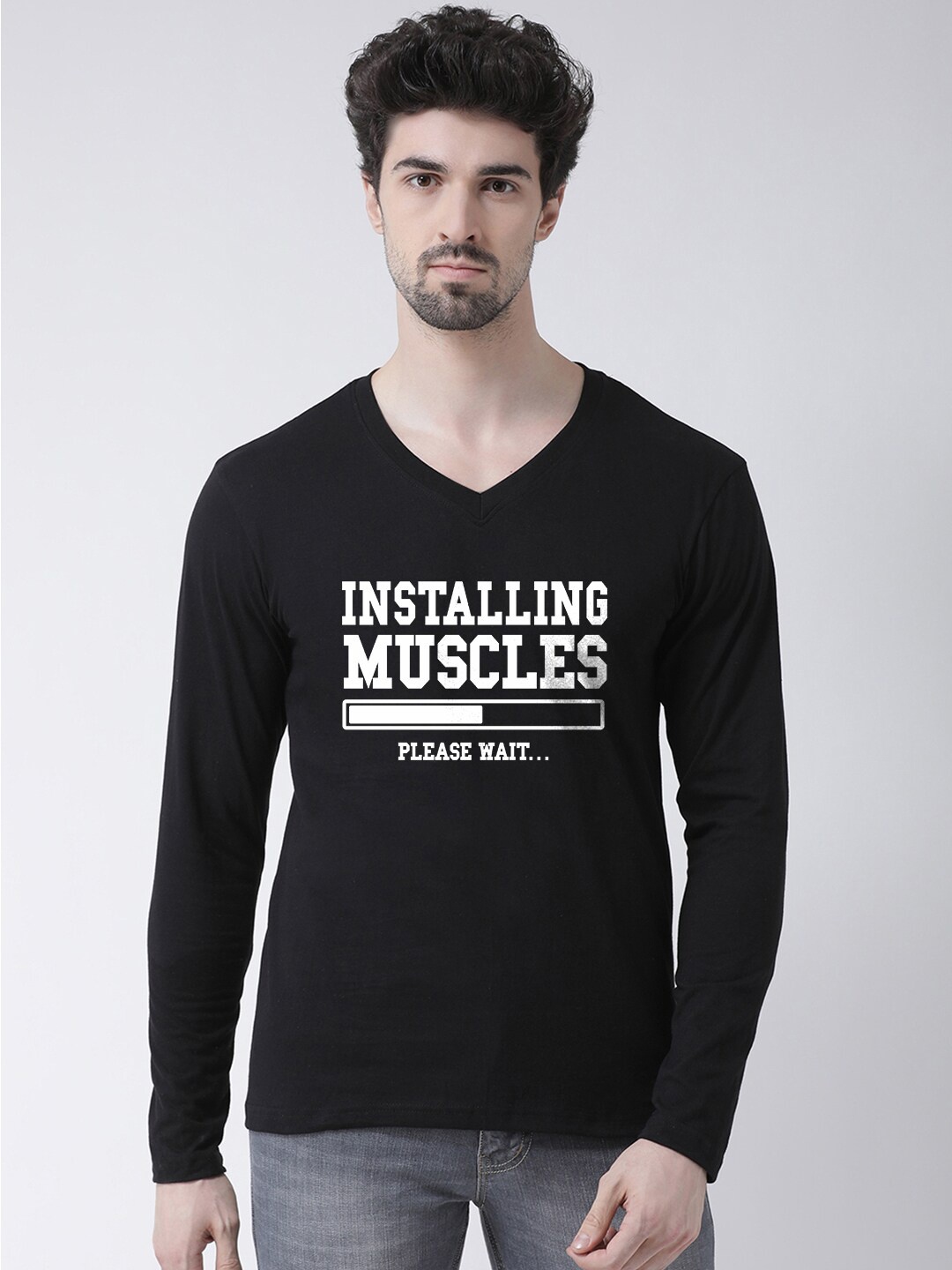 

Friskers Typography Printed V-Neck Pure Cotton Slim Fit T-shirt, Black