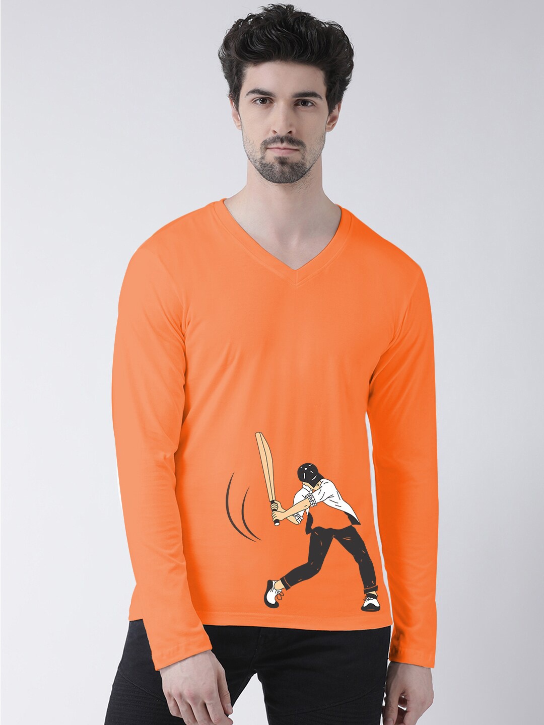 

Friskers Graphic Printed V-Neck Pure Cotton Slim Fit T-shirt, Orange