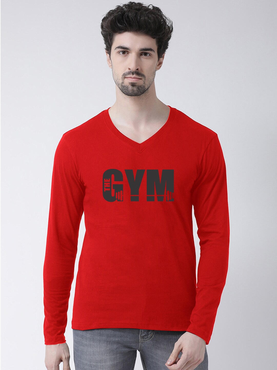 

Friskers Typography Printed V-Neck Pure Cotton Slim Fit T-shirt, Red
