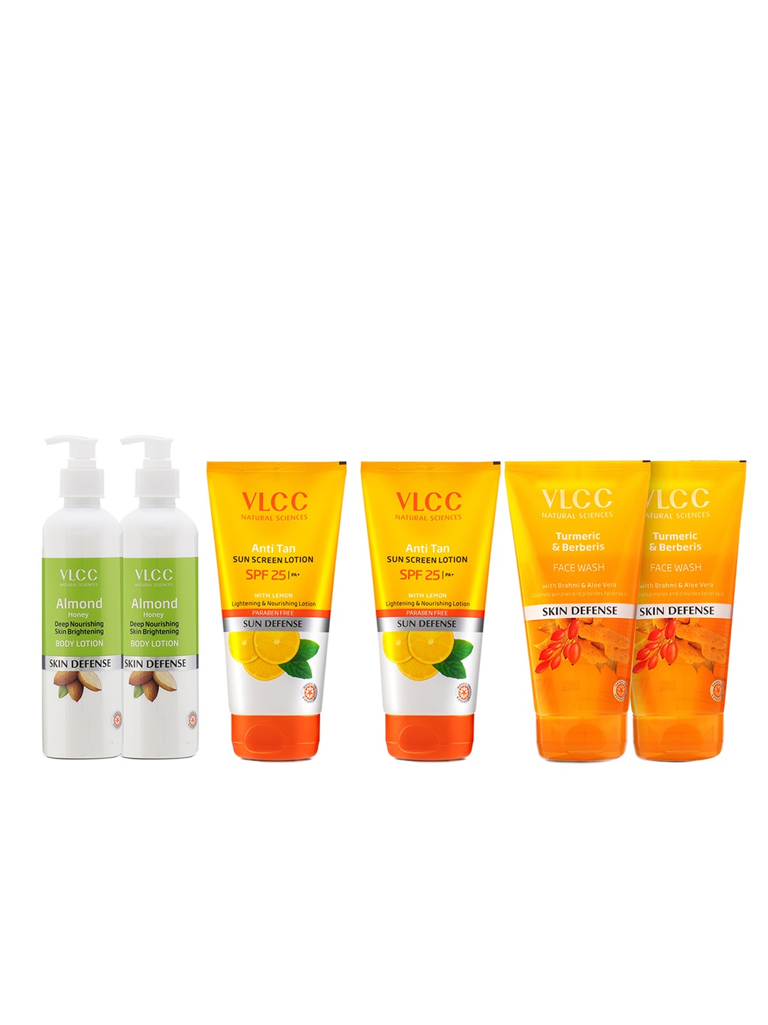 

VLCC 2Pcs SPF 25 Sunscreen + 2Pcs Almond Body Lotion + 2Pcs Turmeric & Berberis Face Wash, Orange