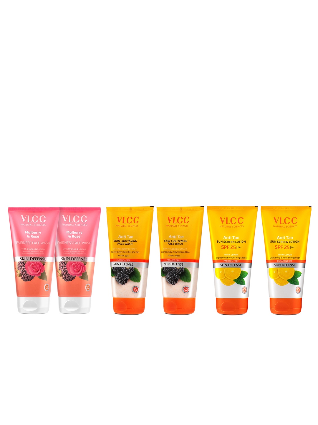 

VLCC 2Pcs Mulberry & Rose Face Wash + 2Pcs Anti Tan Face Wash + 2Pcs SPF 25 Sunscreen, Orange