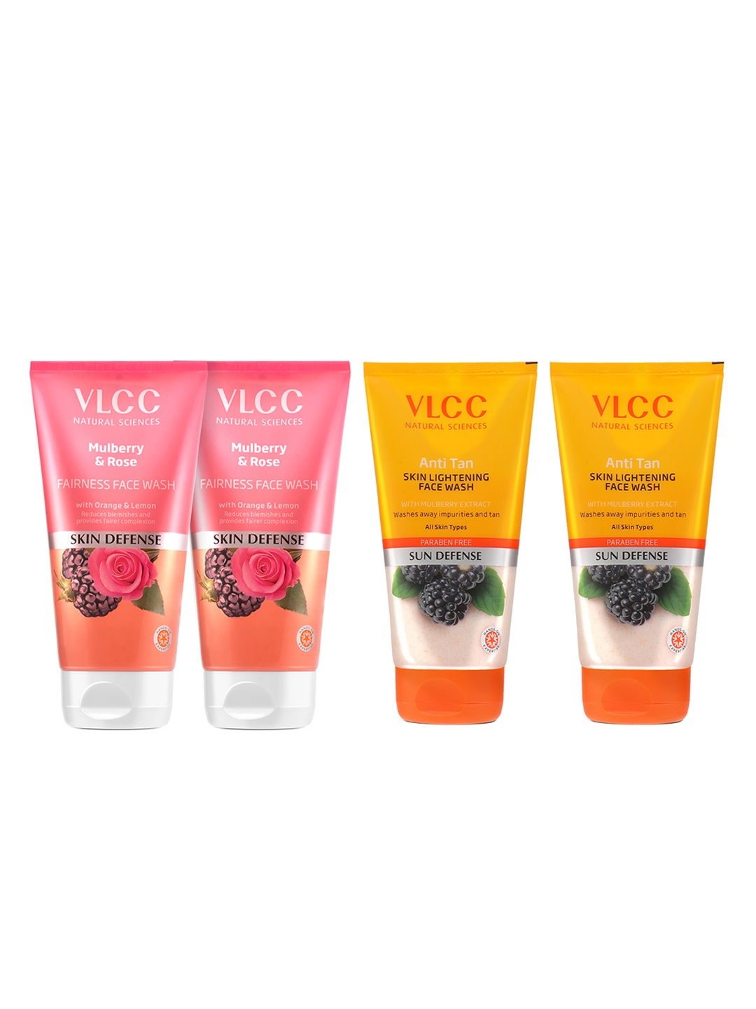 

VLCC Set Of 4 Skin Defense Face Washes 150ml Each - Anti-Tan + Mulberry & Rose, Pink