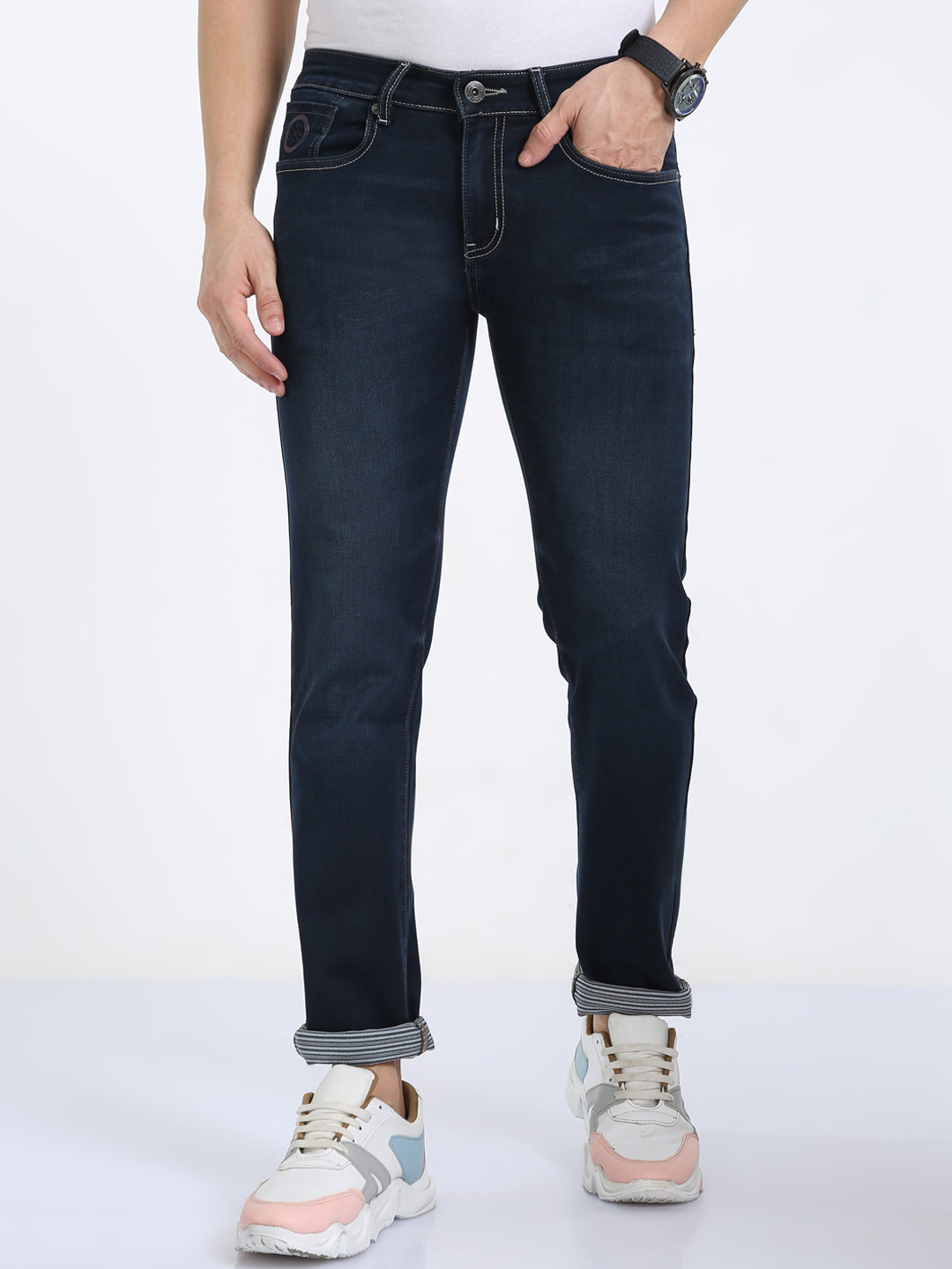 

Classic Polo Men Jean Slim Fit Light Fade Clean Look Stretchable Jeans, Navy blue