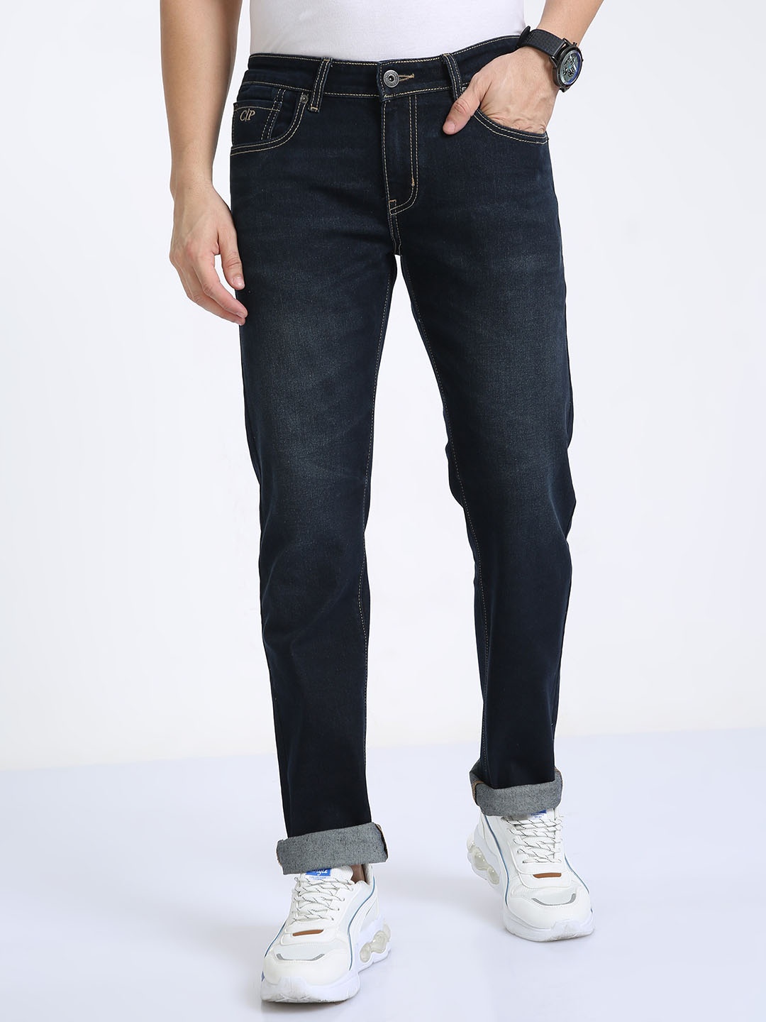 

Classic Polo Men Jean Slim Fit Light Fade Clean Look Stretchable Jeans, Navy blue