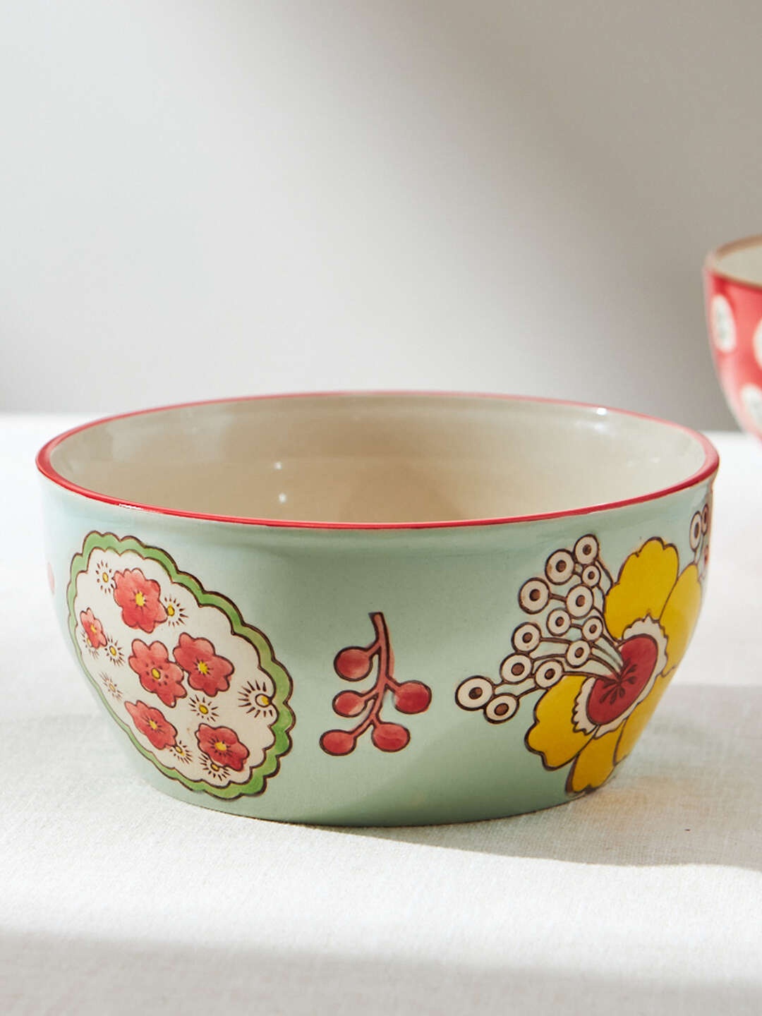 

Chumbak Teal & White Floral Printed Ceramic Glossy Bowl