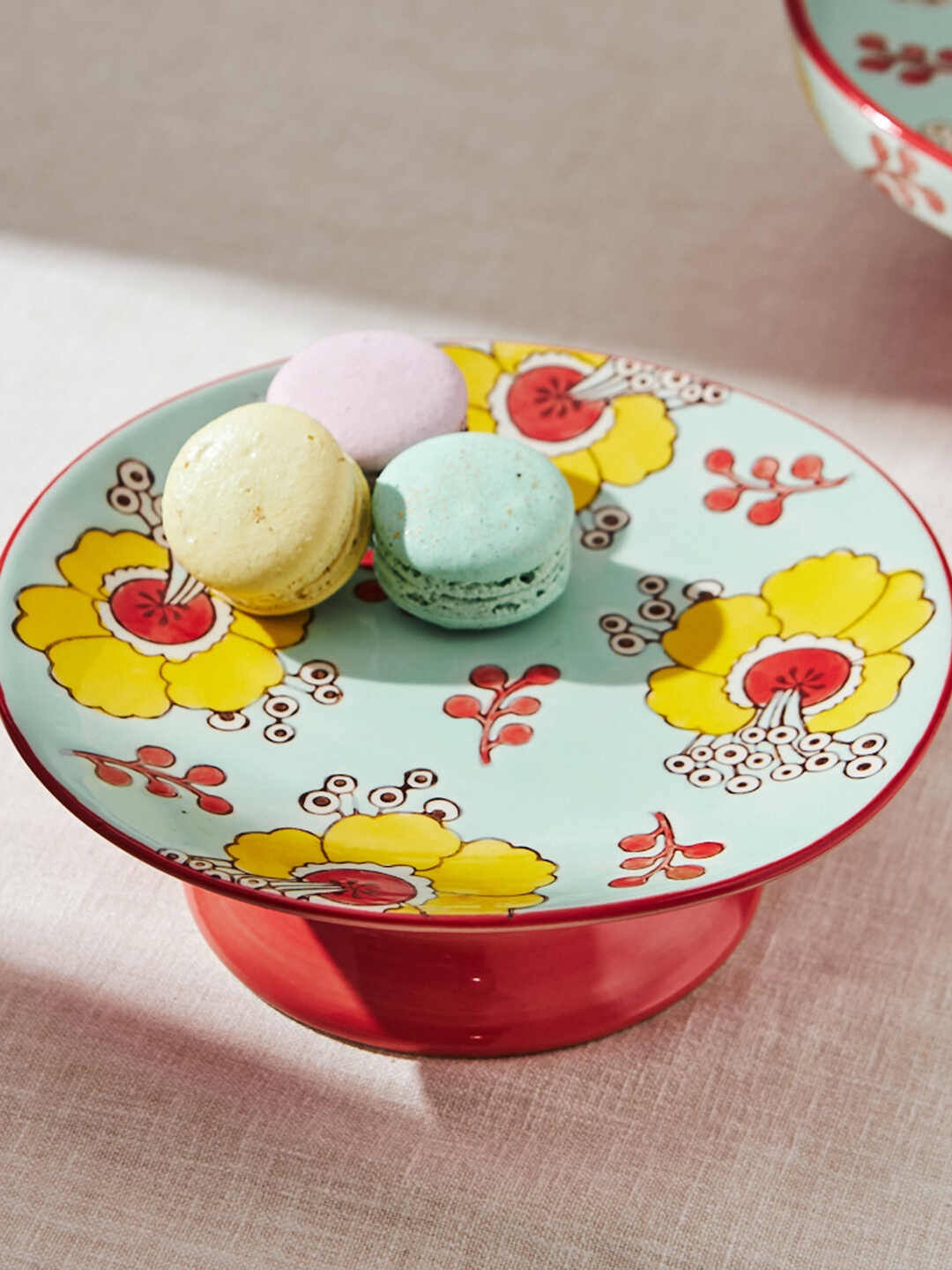 

Chumbak Hibiscus Bloom Blue & Yellow Printed Ceramic Cake Stand