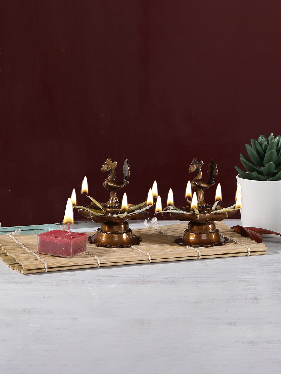 

Two Moustaches Brown 2 Pieces Brass Traditional Diya