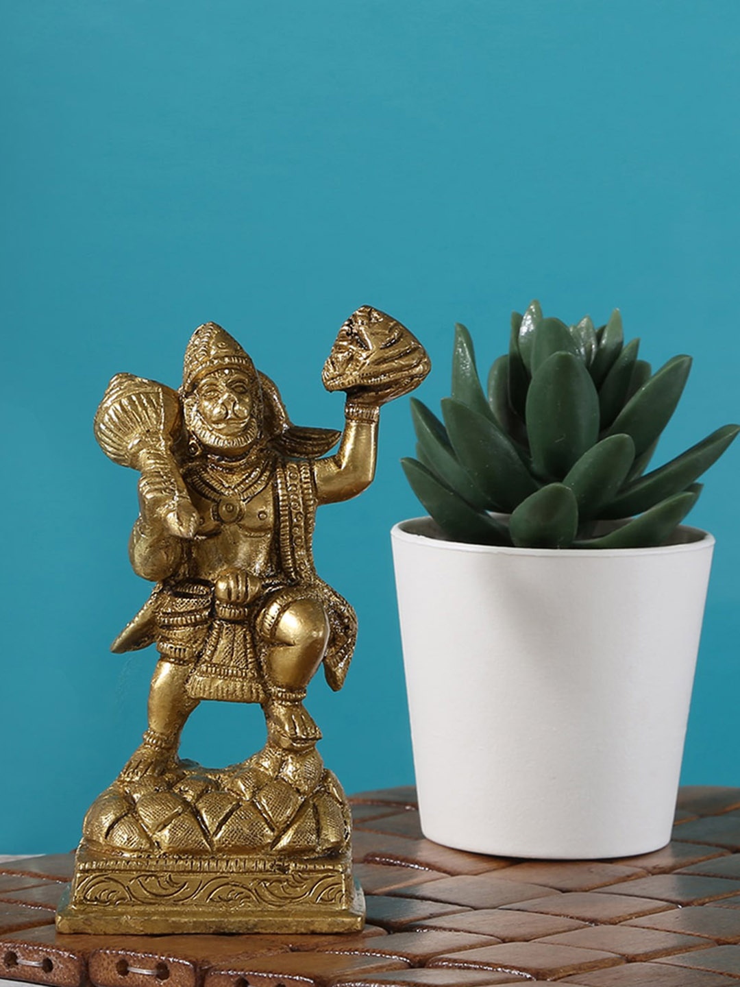 

Two Moustaches Gold Toned Religious Mahabali Hanuman Showpiece