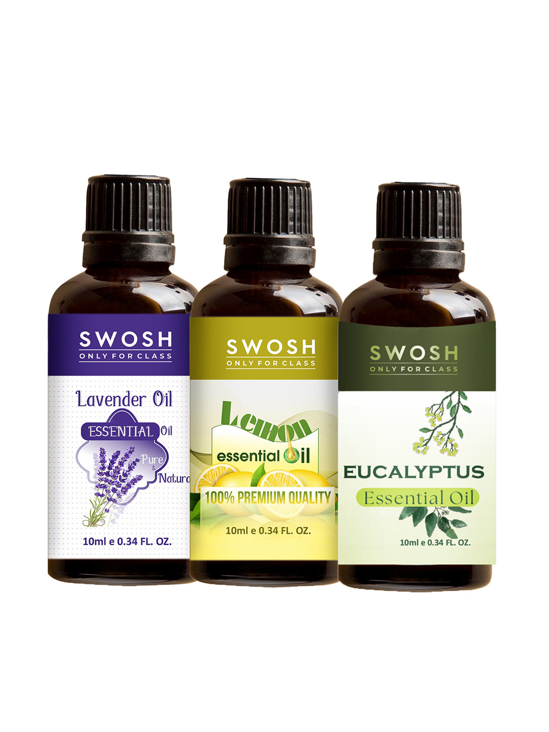 

SWOSH Transparent 3-Pieces Natural Lemon-Eucalyptus Lavender Essential Oils 10ml Each