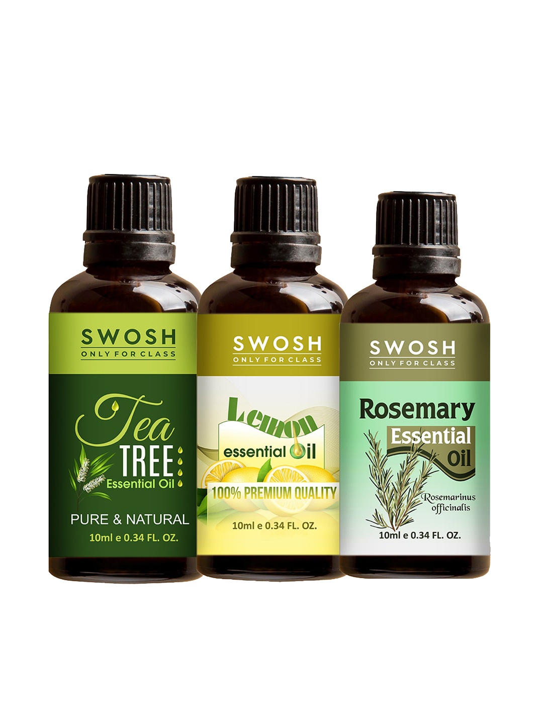 

SWOSH Transparent 3-Pieces Natural Rosemary Tea Tree & Lemon Aroma Oil 10ml Each