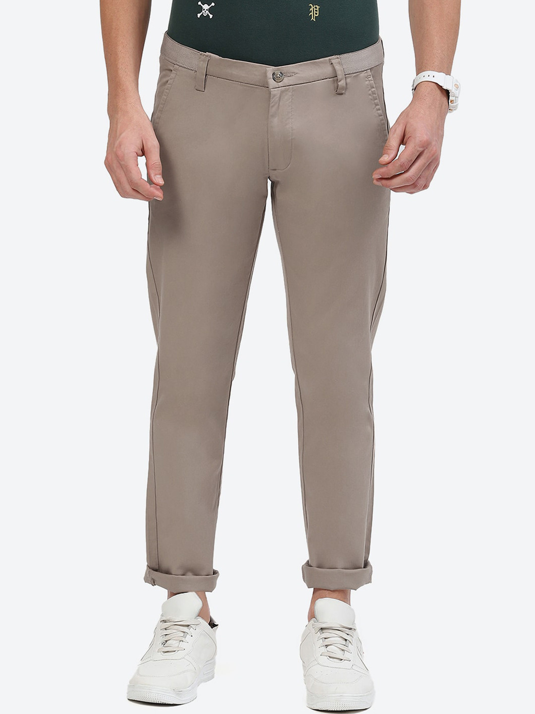 

2Bme Men Slim Fit Cotton Chinos Trousers, Cream