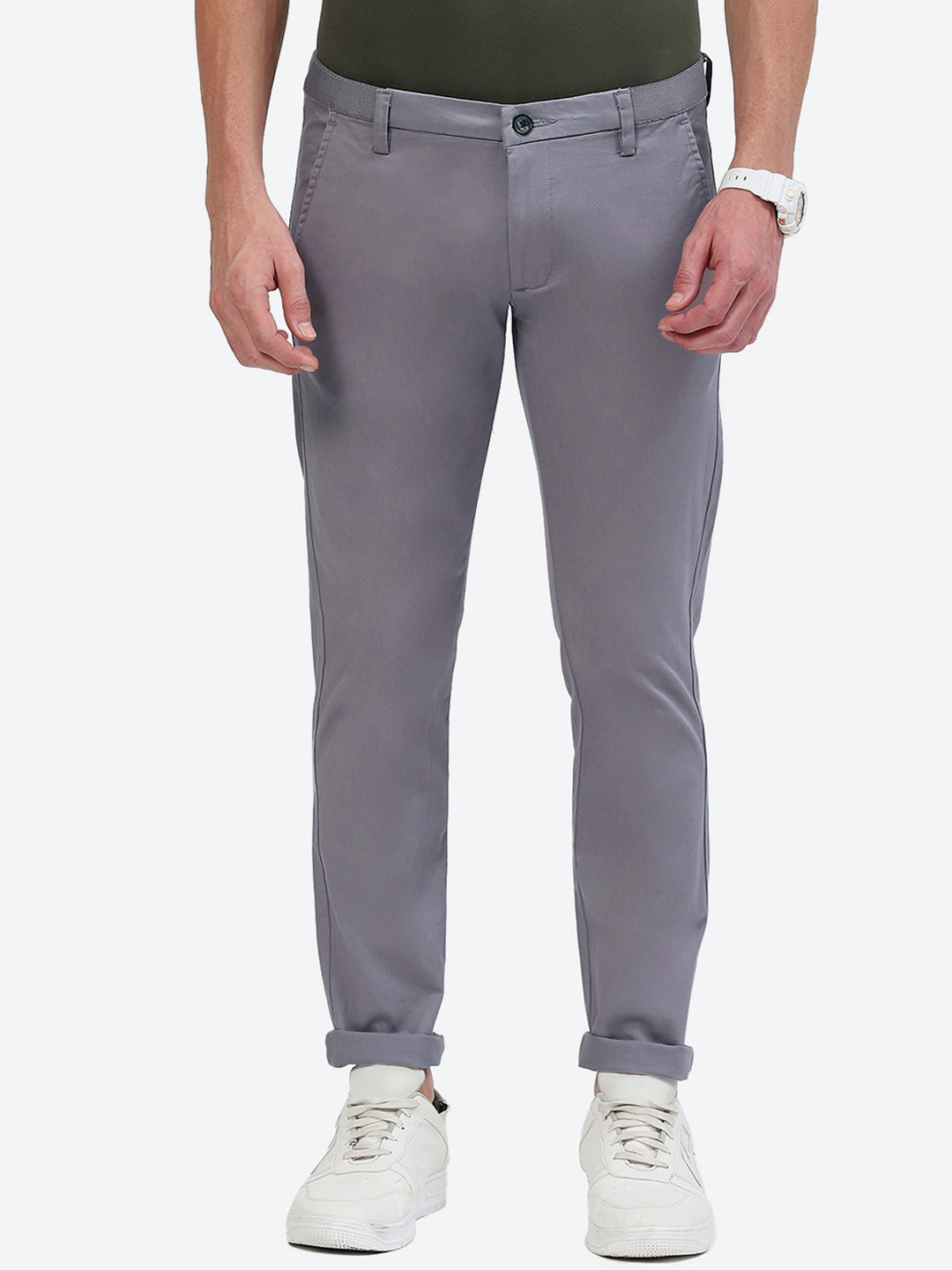 

2Bme Men Slim Fit Cotton Chinos Trousers, Grey