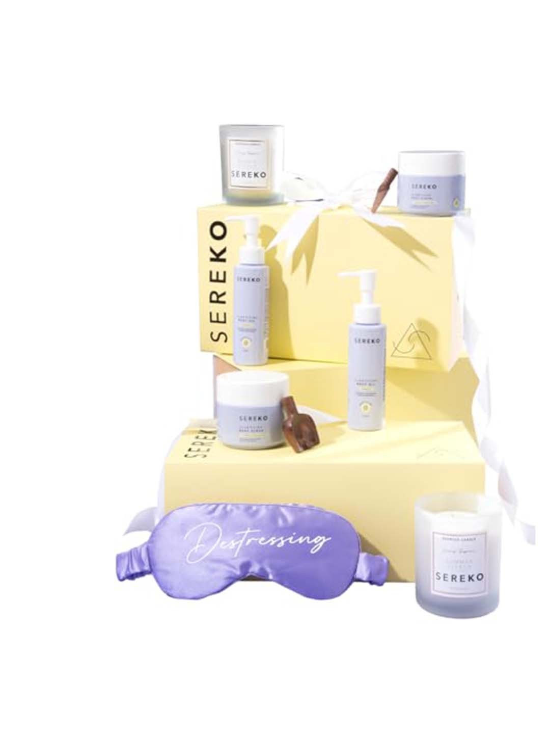 

SEREKO Bath Indulgence Set Of 4 Gift Set -Candle-Eye Mask-Body Oil & Body Scrub, Yellow