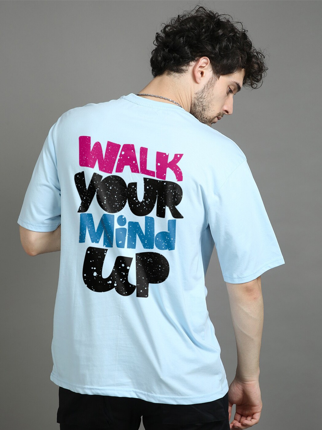 

Bushirt Typography Printed Round Neck Pure Cotton Oversized T-shirt, Blue