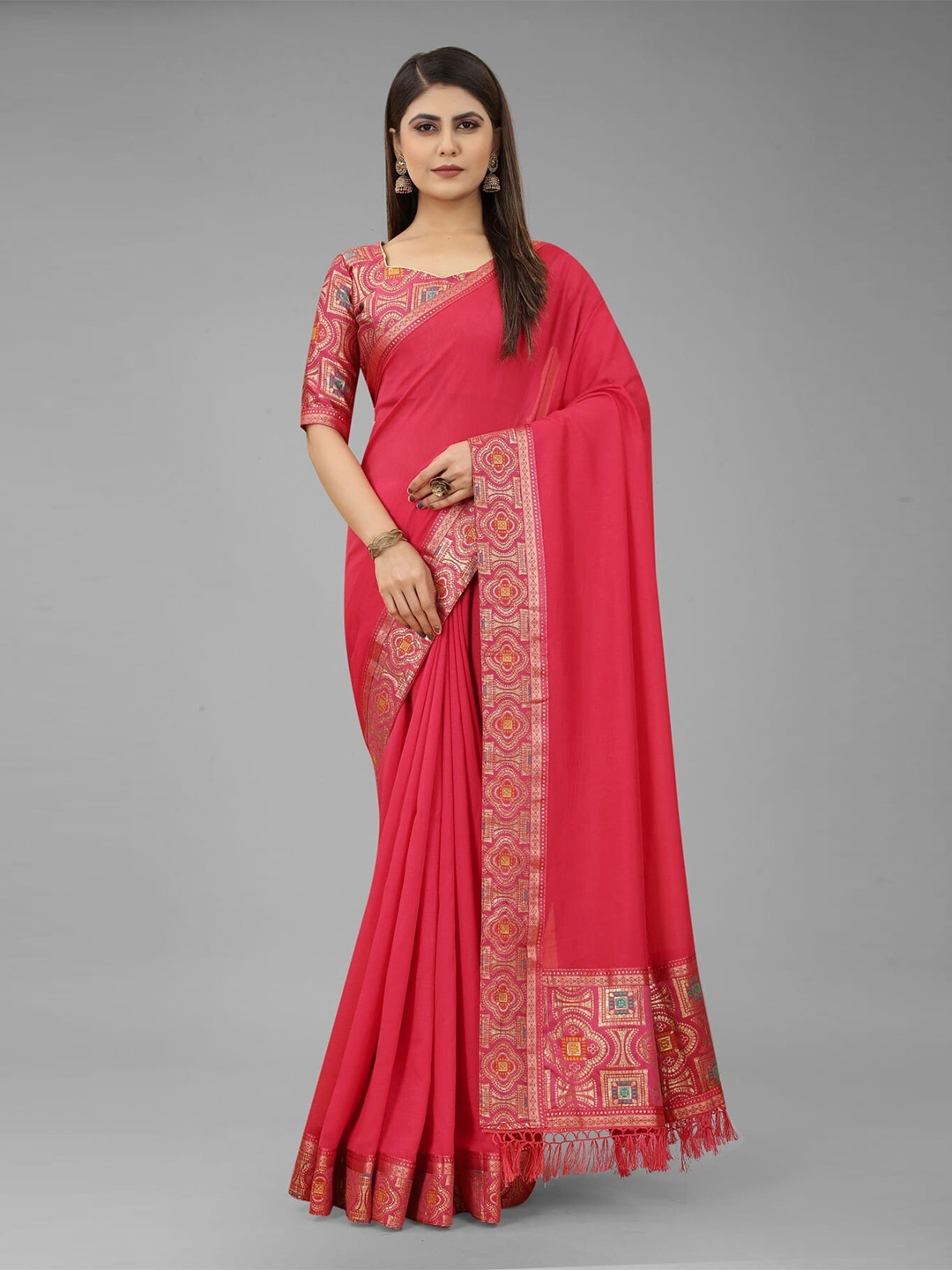 

KALINI Silk Cotton Jamdani Saree, Pink