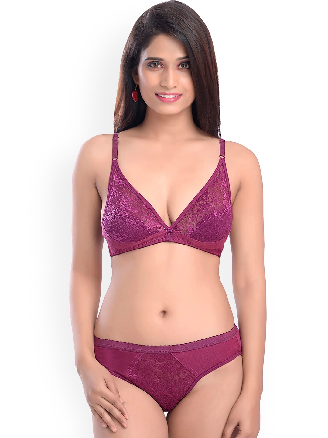 

PIBU Self Design Cotton Lingerie Set, Maroon