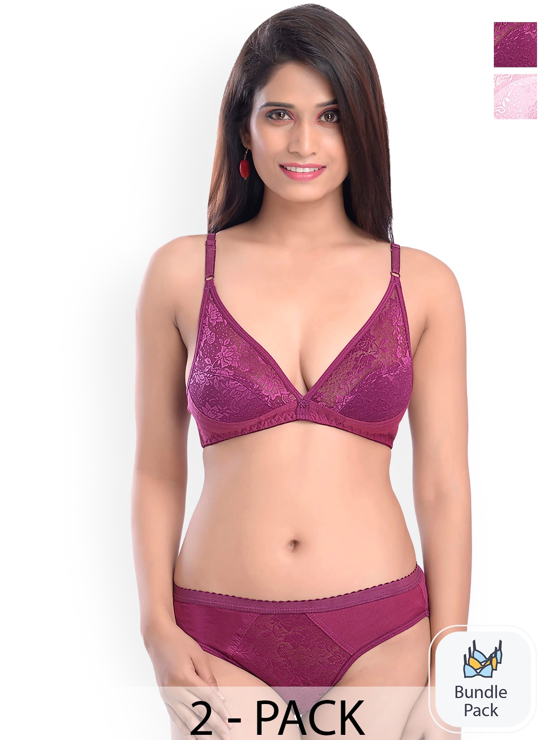 

PIBU Pack Of 2 Self-Designed Cotton Lingerie Set, Maroon