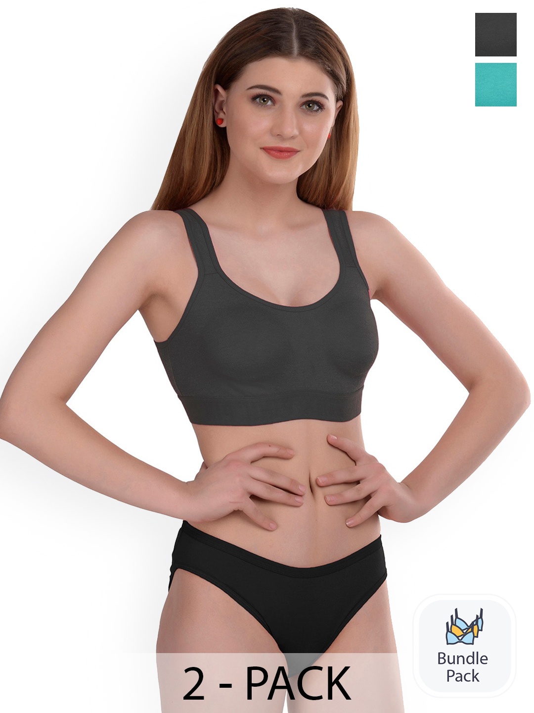 

PIBU Pack Of 2 Self Design Lingerie Sets, Green
