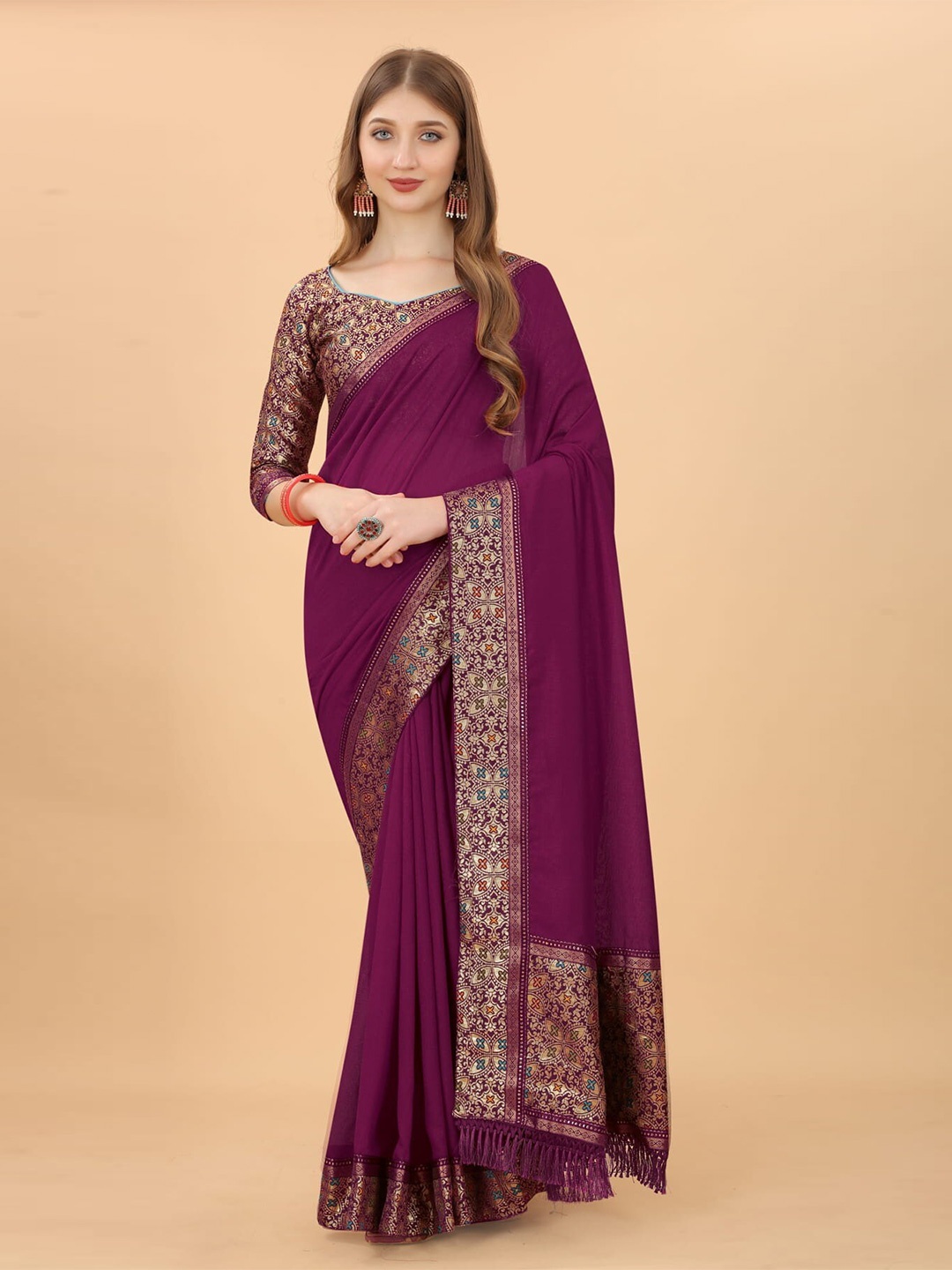 

KALINI Jamdani Zari Saree, Purple