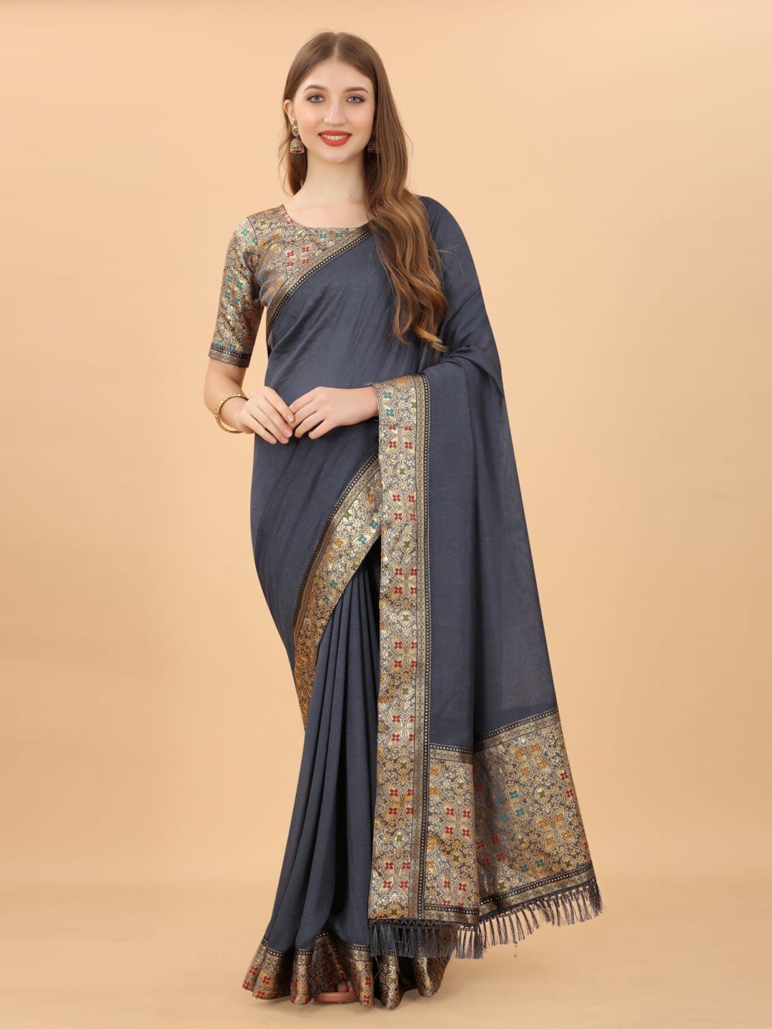 

KALINI Jamdani Zari Saree, Grey