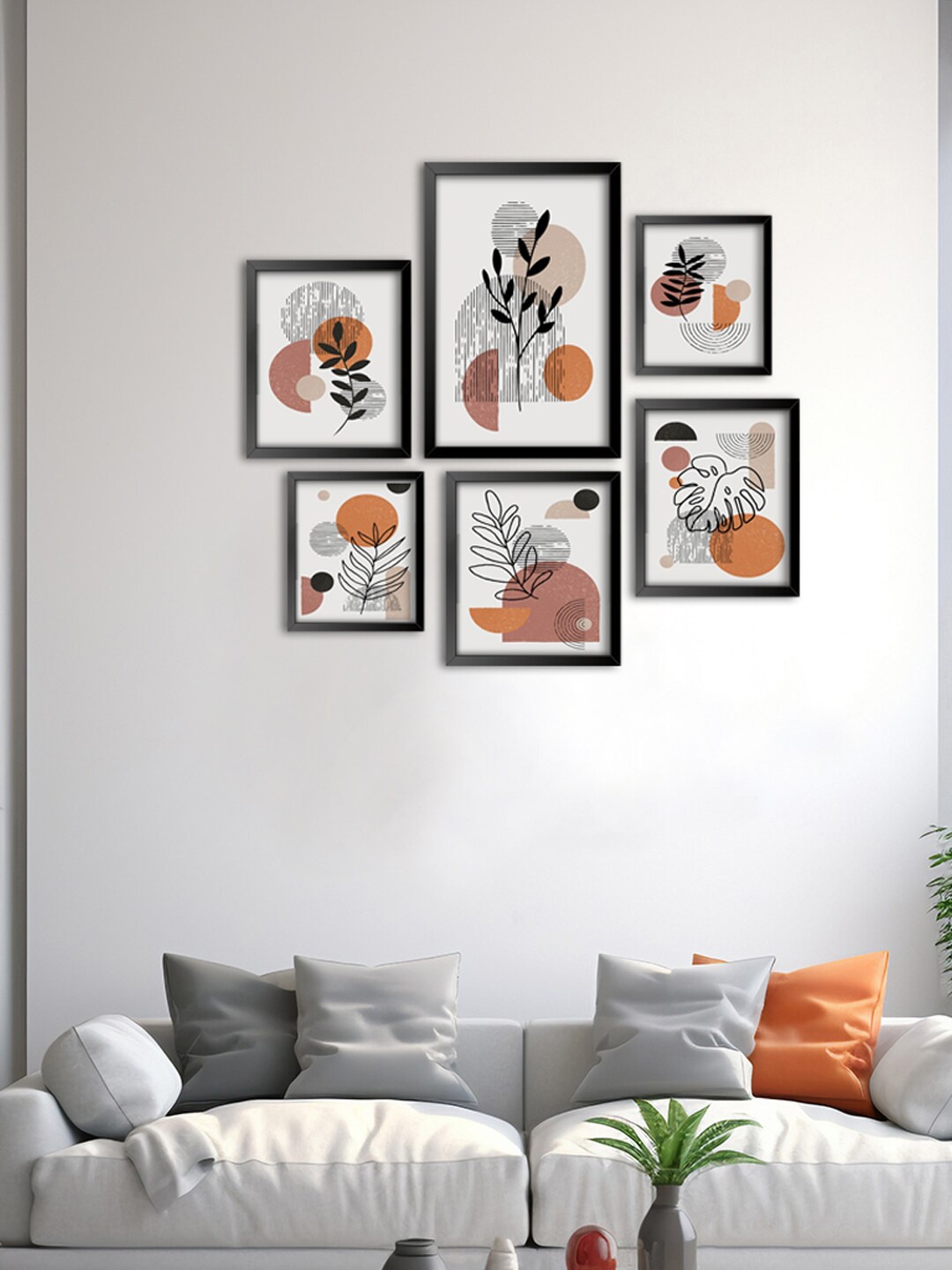 

999Store White & Brown 6-Pieces Boho Art Leaf Modern Wall Art