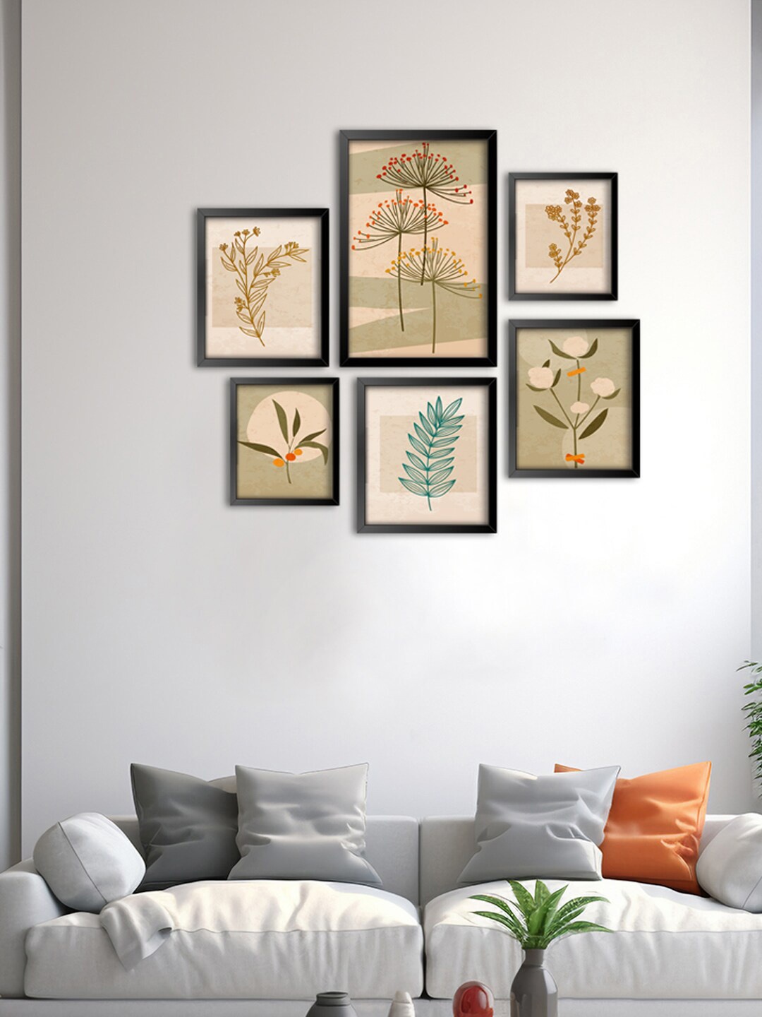 

999Store 6 Pcs Brown Leaves With Flower Modern Art Painting Wall Art