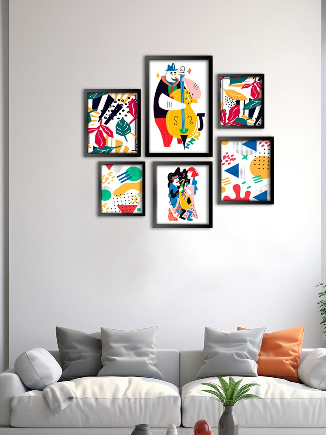 

999Store 6 Pcs White & Red Abstract Jazz Musicians Canvas Painting Wall Art