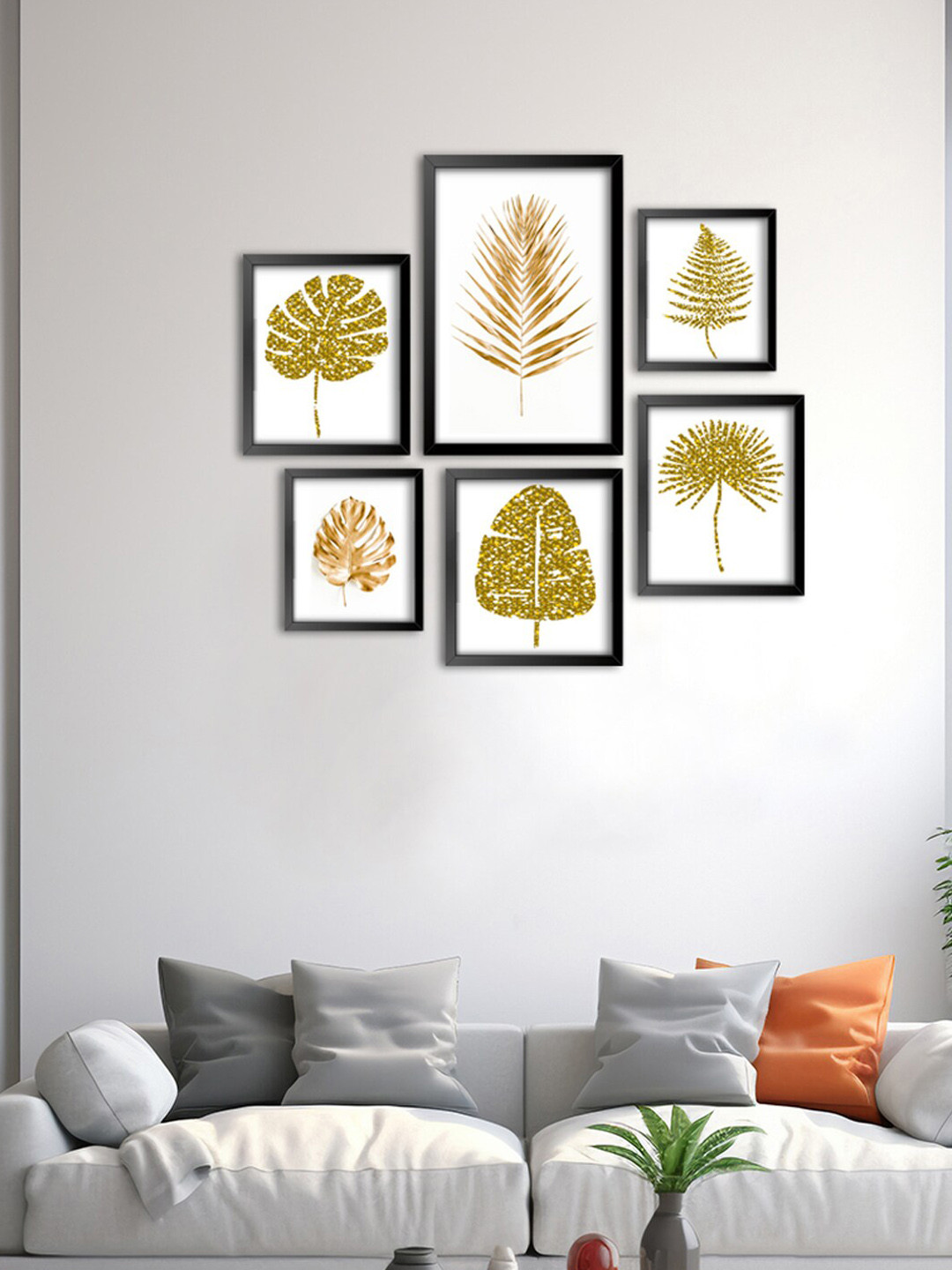 

999Store White & Green 6 Pieces Painted Wall Arts
