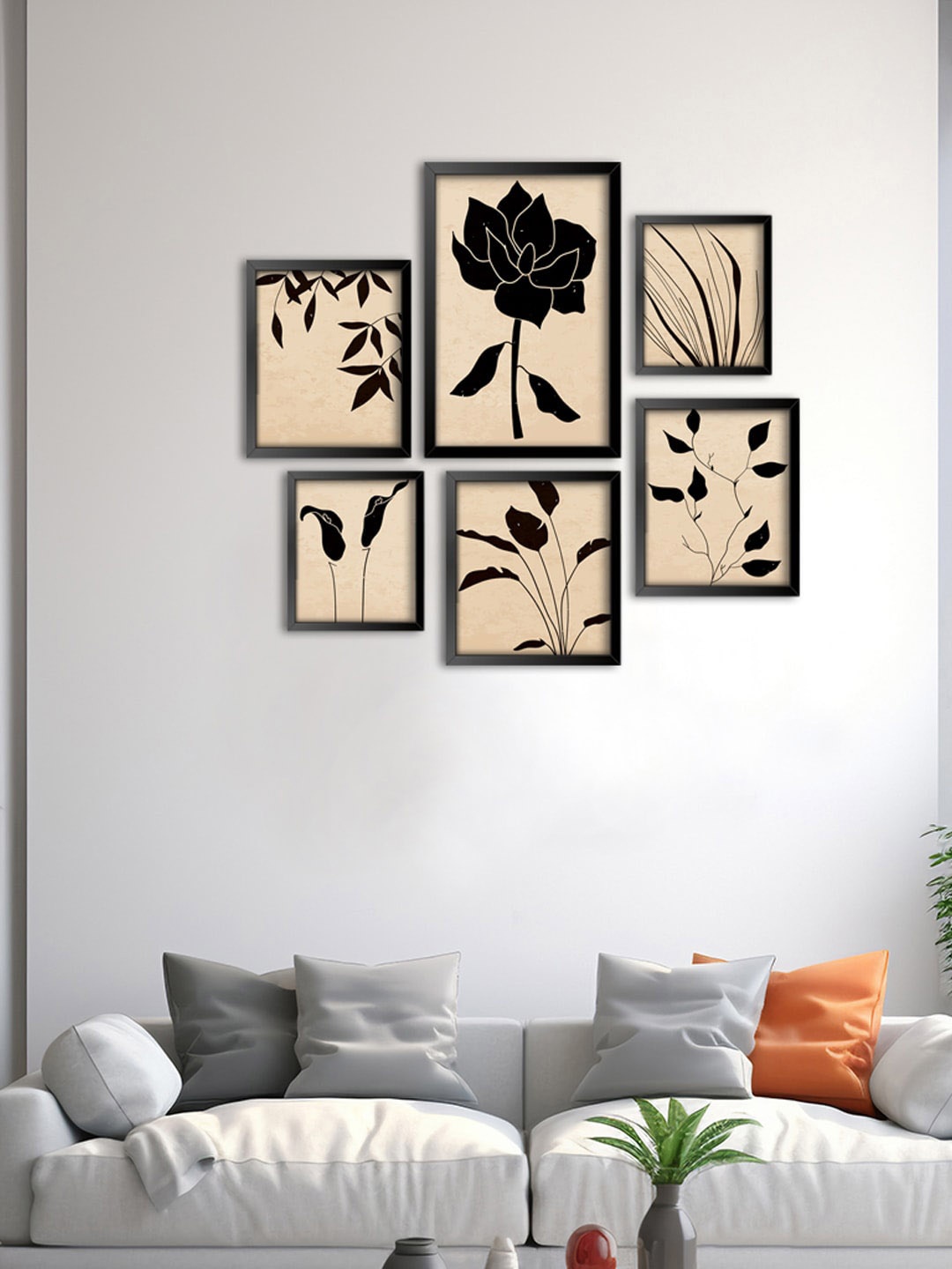 

999Store Brown & Black 6 Pieces Leaf-Printed Modern Wall Art