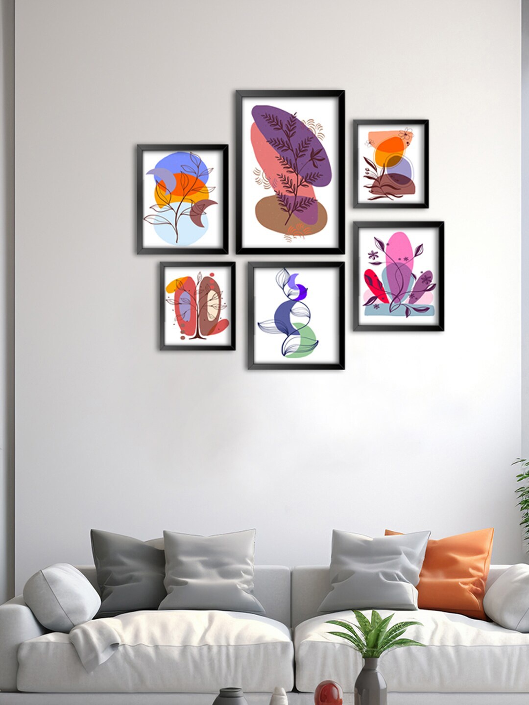 

999Store White & Purple 6 Pieces Flower With Leaf Wall Art