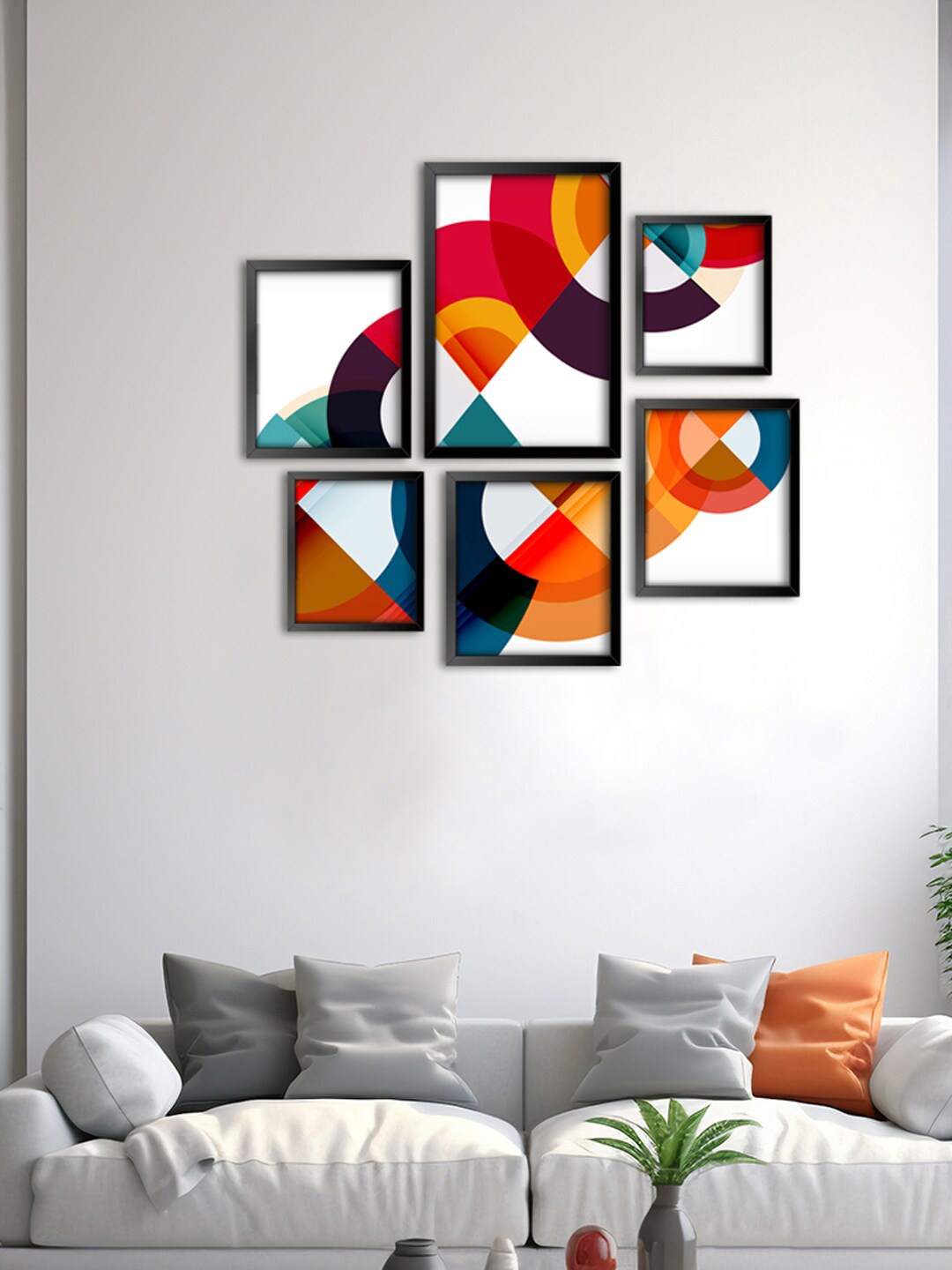 

999Store White & Red 6 Pieces Painted Wall Arts