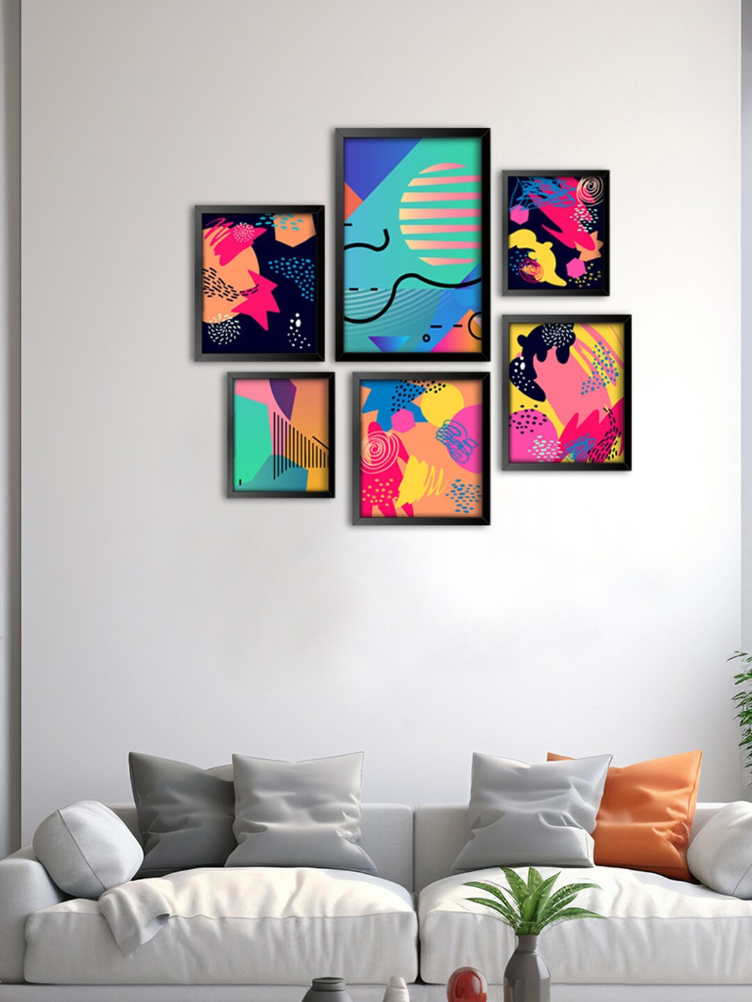 

999Store Blue & Pink 6 Pieces Painted Wall Arts