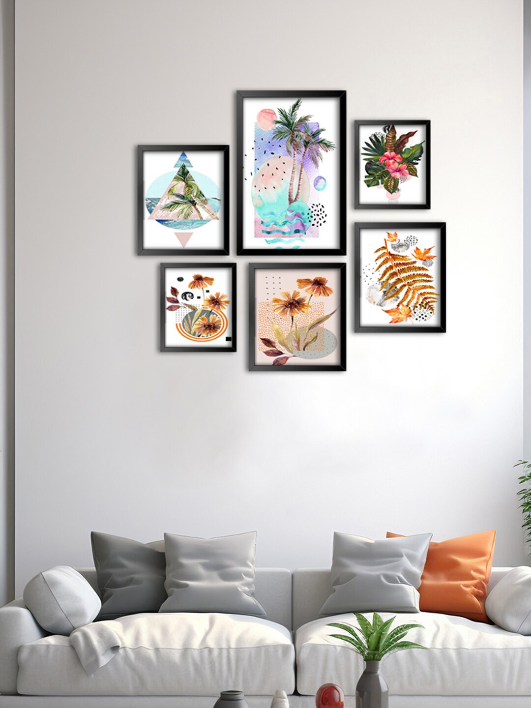 999Store Pink 6 Pieces Floral-Printed Modern Art Wall Painting, White