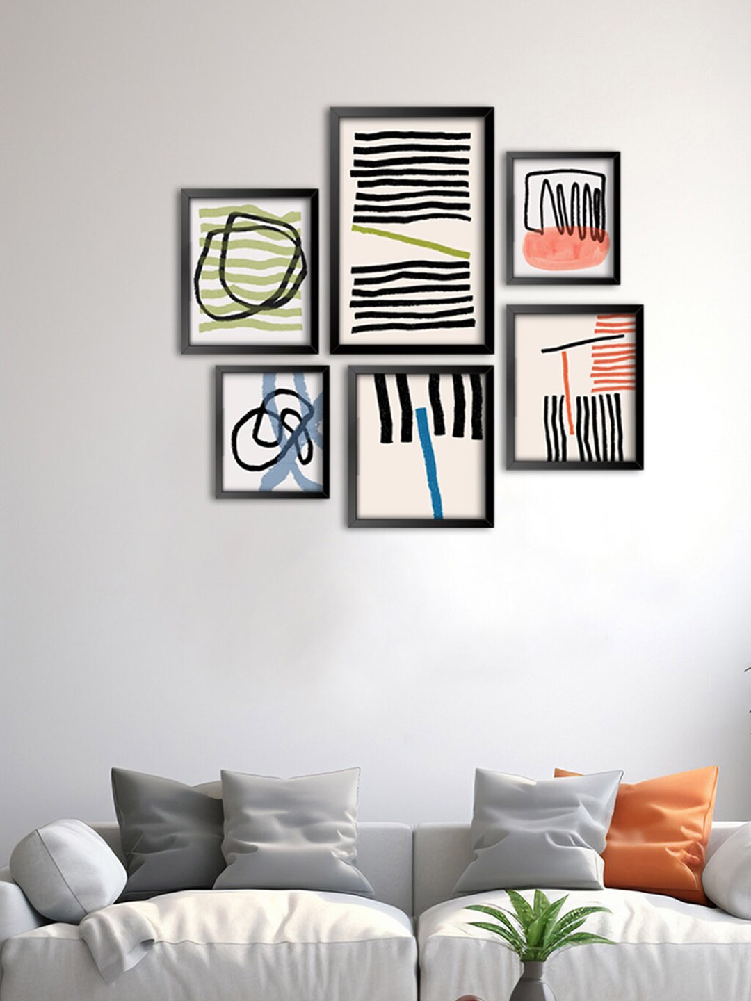 

999Store White & Black 6 Pieces Color Line Modern Painting Wall Art