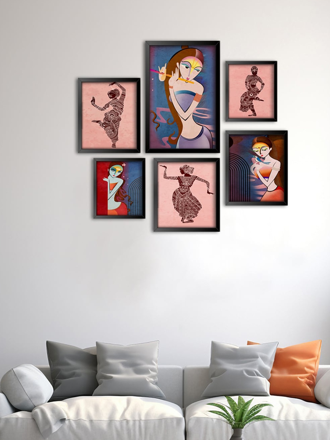 

999Store Pink & Blue 6 Pieces Painted Wall Arts