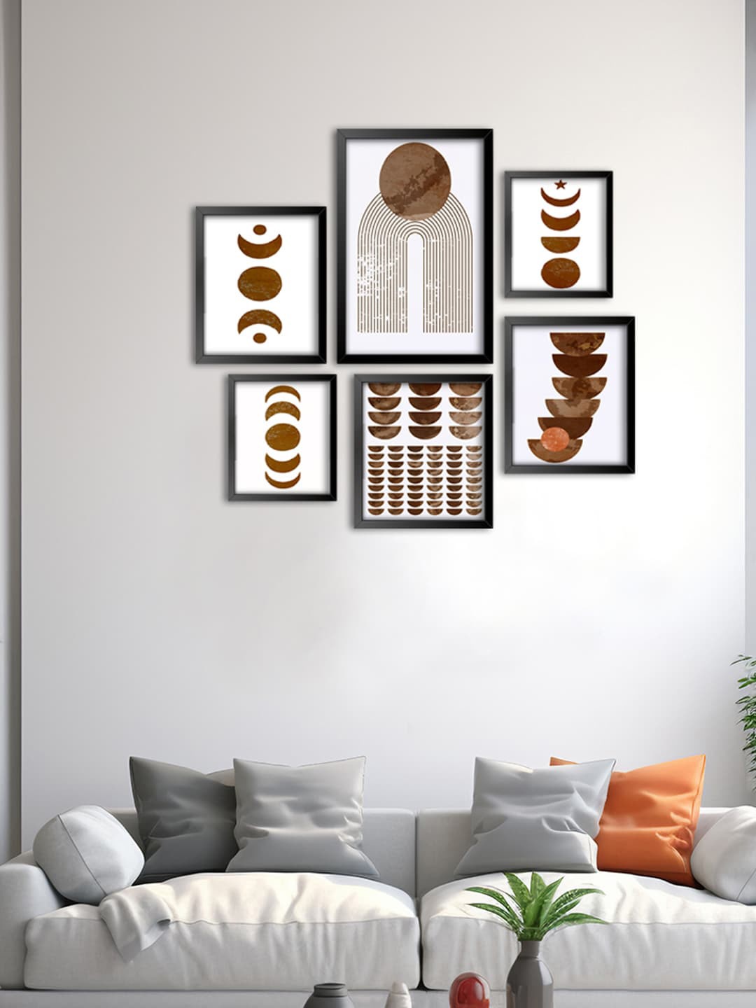 

999Store Brown 6 Pieces Minimal Line Abstract Modern Wall Art