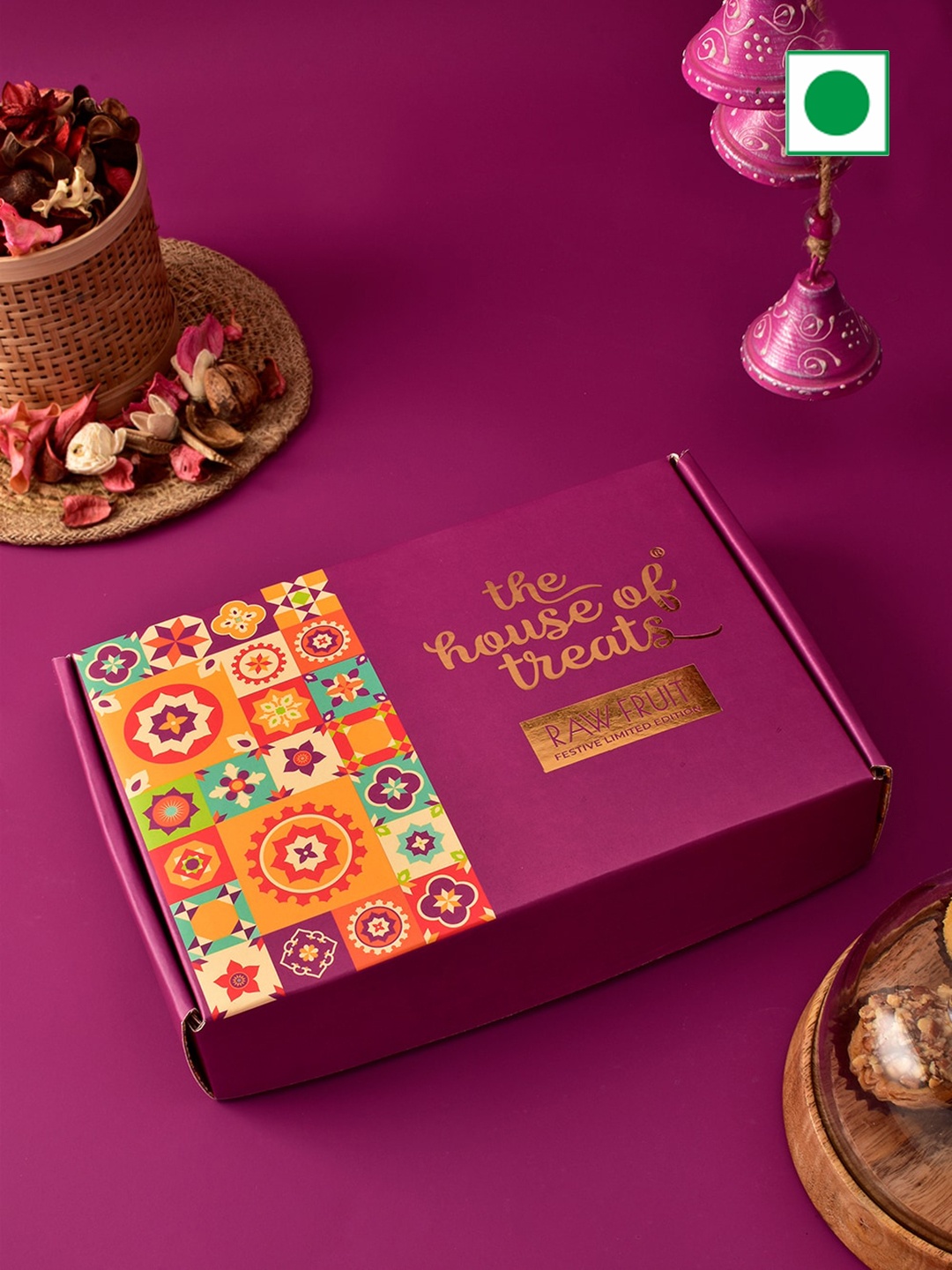 

RawFruit Diwali Sweets & Wooden Candle Stand Gifts Set- 200 gm Each, Purple