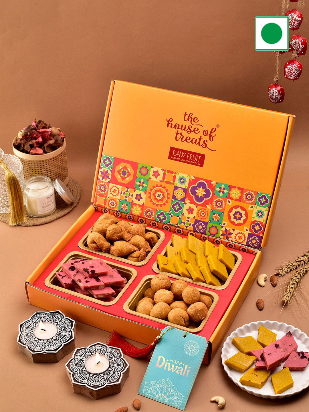 

RawFruit Set Of 4 Festive Sugar Box, Red