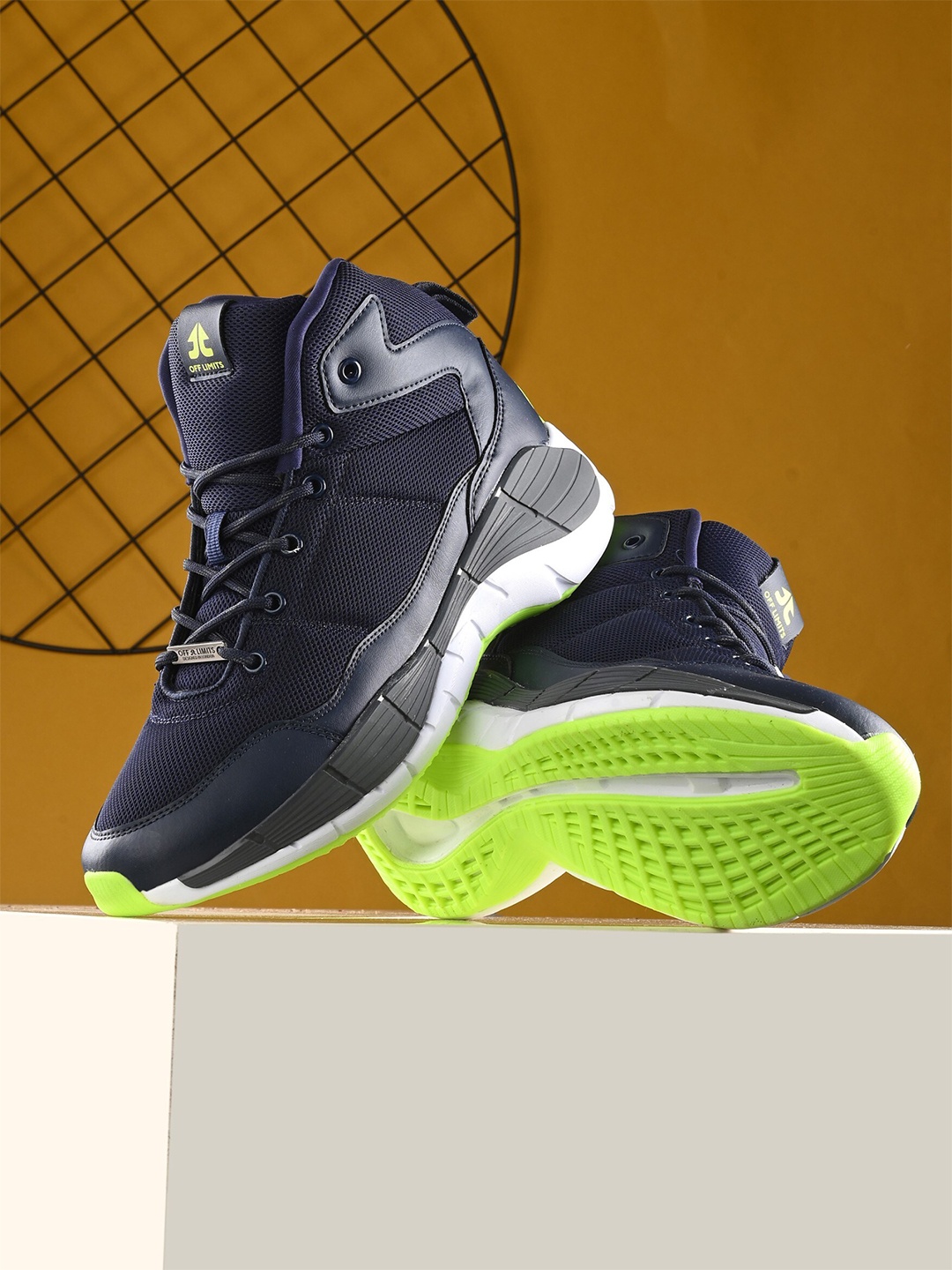 

OFF LIMITS Men Mid Top Textured Mesh Memory Foam Insole Sneakers, Navy blue
