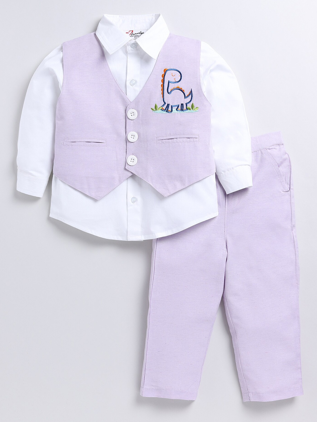 

BAESD Boys Pure Cotton Single-Breasted Waistcoat With Shirt & Trouser, Purple