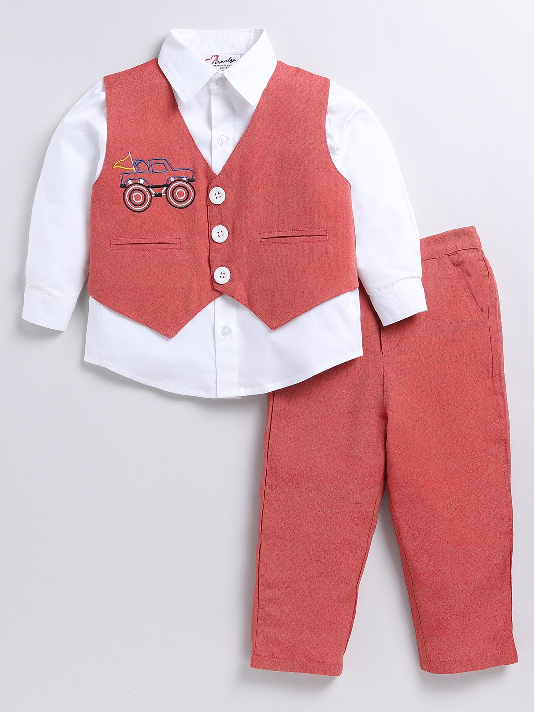 

BAESD Boys Pure Cotton Single-Breasted Waistcoat With Shirt & Trouser, White