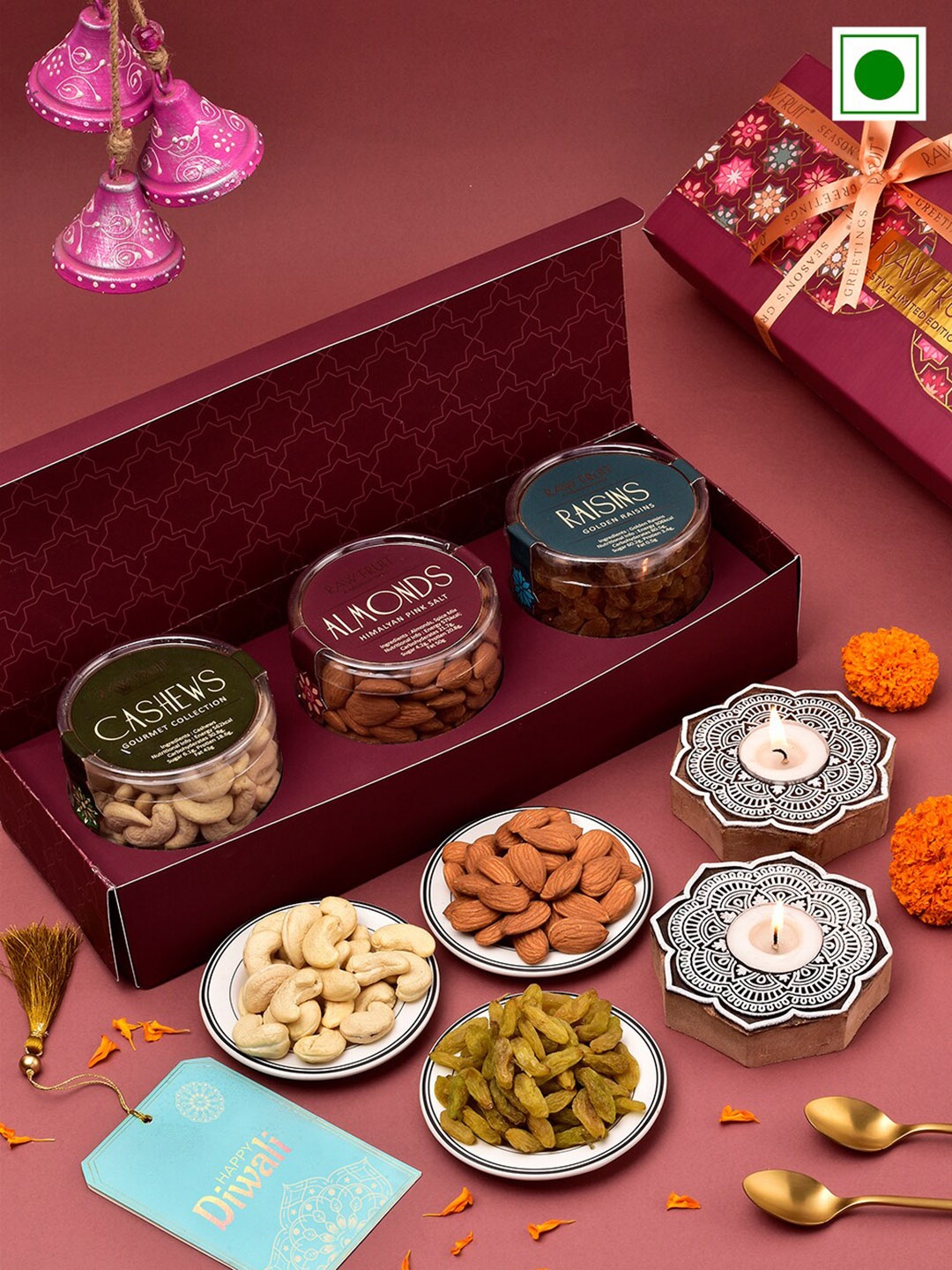 

RawFruit Diwali Dry Fruits Gift Set-125 gms Each, Red