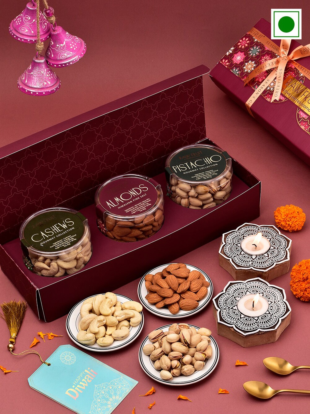 

RawFruit Diwali Dry Fruits Gift Set-125 gms Each, Red